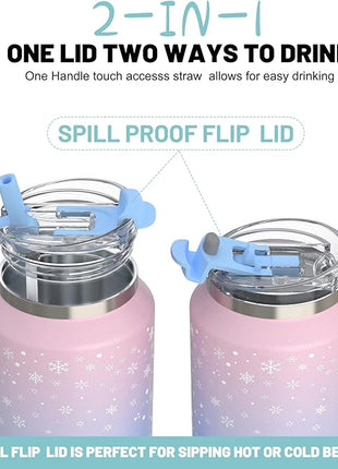 Hydraful 64 oz Tumbler with Handle and Straw - 100% Leak-Proof - Insulated Cup Reusable Stainless Steel Large Water Bottle Travel Mug for Gym, Hiking, and Camping - Gifts for Women Men Him Her