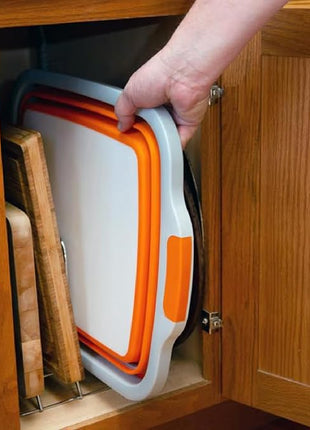 Drip EZ Collapsible BBQ Prep Tub - For Meal Prep Marinating Food Storage - Includes Cutting Board & Locking Lid - (1) XL - Orange