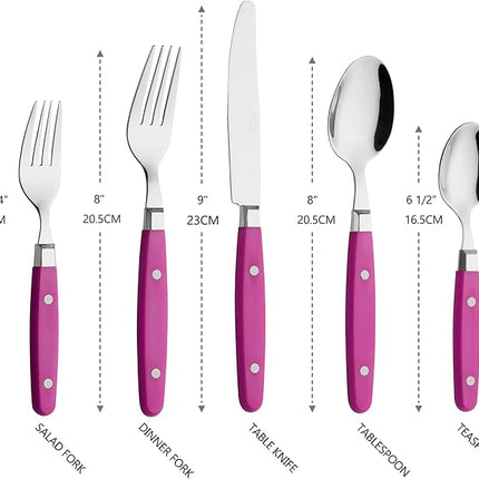 ANNOVA Silverware Set Stainless Steel Cutlery Color Handle With Rivet/Retro Flatware (Pink, 20 Pieces)