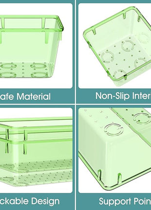 WOWBOX 25 PCS Plastic Drawer Organizer Set, 4 Sizes Desk Drawer Divider Organizers and Storage Bins for Makeup, Jewelry, Gadgets for Kitchen, Bedroom, Bathroom, Office, Clear Green