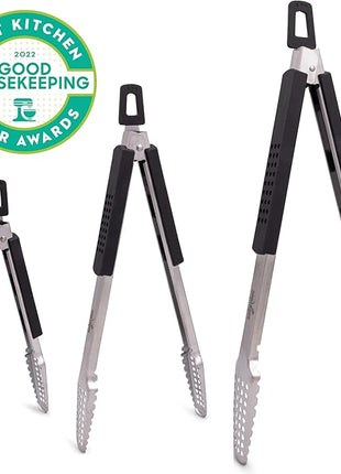 12" Long Tongs 18/0 Stainless Steel BBQ Grill Tongs with Durable Soft Grip Handle for Cooking - Durable Grilling Accessory, Tongs for Cooking & Kitchen, Outdoor Barbecue, Easy to Clean