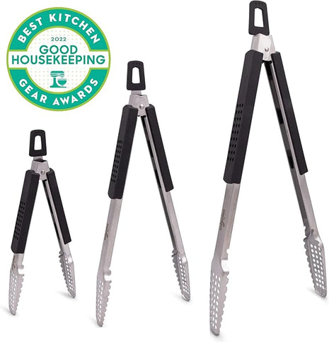 12" Long Tongs 18/0 Stainless Steel BBQ Grill Tongs with Durable Soft Grip Handle for Cooking - Durable Grilling Accessory, Tongs for Cooking & Kitchen, Outdoor Barbecue, Easy to Clean