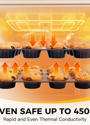 HONGBAKE Muffin Pan for Baking, Nonstick Cupcake Tin 12 Cup, 2 Pack Cup Cake Tray, Premium Cheesecake Pans, Dishwasher Safe - Dark Grey