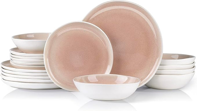 AmorArc Ceramic Dinnerware Sets,Handmade Reactive Glaze Stoneware Plates and Bowls Sets,Highly Scratch Resistant | Dishwasher & Microwave Safe Dishes Set,Service for 6 (18pc)-Pink