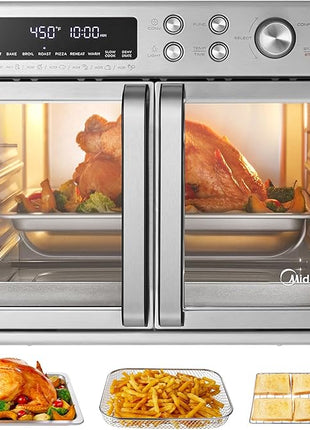 Midea Flexify French Door Toaster Oven Air Fryer Combo, 26.4 QT, Extra Large Air Fryer Countertop Oven 10-in-1 Combo, 25% Faster Cooking and 90% Less Oil, Stainless Steel