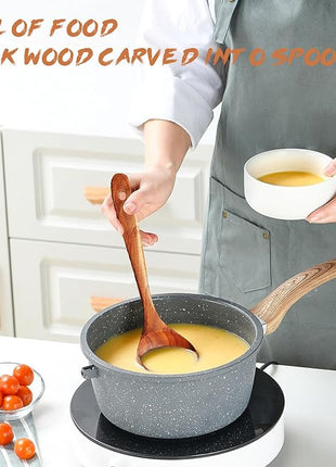 Wooden Spoons for Cooking, 1 Pcs Natural Teak Wooden Cooking Spoons for Non-Stick