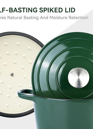 Miereirl 6 Quart Enameled Dutch Oven Pot with Lid, Cast Iron Dutch Oven with Dual Handles for Bread Baking, Cooking, Non-stick Enamel Coated Cookware (Green)