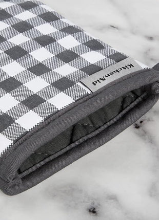 KitchenAid Gingham Oven Mitt 2-Pack Set, Charcoal Grey, 7"x13"