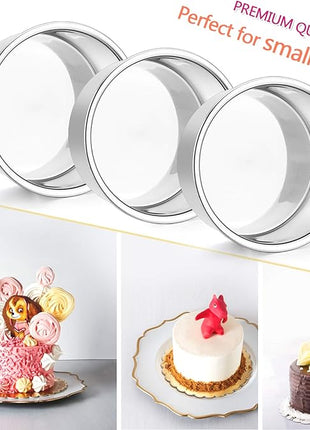 E-far 4 Inch Small Cake Pan Set of 6, Stainless Steel Mini Round Smash Cake Baking Pans Tins, Non-Toxic & Healthy, Mirror Finish & Dishwasher Safe
