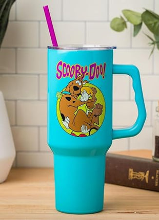 Silver Buffalo Scooby-Doo Stainless Steel Tumbler with Handle Featuring Shaggy and Scooby-Doo, Fits in Standard Cup Holder, 40 Ounces (Pack of 12)