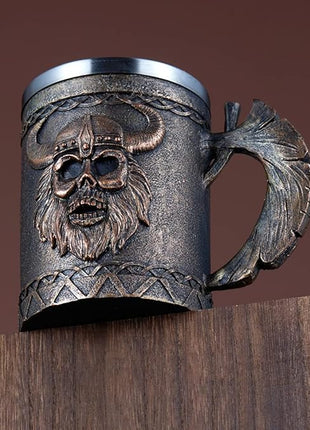 Arola Viking Axe Mug, Stainless Steel Horn Beer Cup, Viking Warrior Skull Cup Tankard, Drinking Cup Coffee Beer Steins,Medieval Skull Drinkware Mug for Coffee/Beverage/Juice17oz Gift for Men
