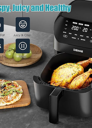 Air Fryer 6.2 QT Large Capacity Oilless Hot Air Fryers Oven 1500W Healthy Cooker with 8 Presets, Digital LCD Touch Screen, Visual Cooking Window, Non-Stick Basket, Included Recipe (Black-M)