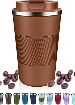 Insulated Coffee Tumblers with Flip Lid 12oz / 17oz, Stainless Steel Travel Coffee Mug Leak Proof, Vacuum Insulated Coffee Mug Reusable Cup, Keeps Cold and Hot for Coffee Tea
