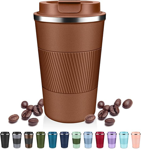 Insulated Coffee Tumblers with Flip Lid 12oz / 17oz, Stainless Steel Travel Coffee Mug Leak Proof, Vacuum Insulated Coffee Mug Reusable Cup, Keeps Cold and Hot for Coffee Tea