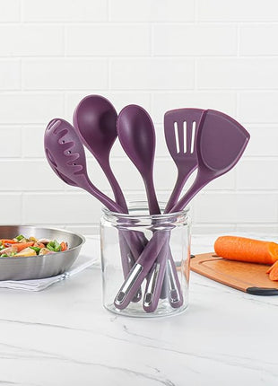 Restaurantware-Met Lux Kitchen Utensil Set, 1 Silicone Utensil Set - Consists 6 Pieces, High-Heat Tolerance, Purple Silicone Kitchen Utensils, For No-Stick Cookware