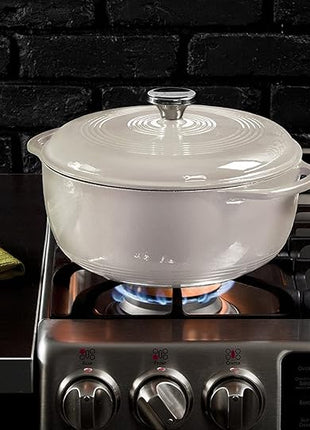 Lodge 3 Quart Enameled Cast Iron Dutch Oven with Lid – Dual Handles – Oven Safe up to 500° F or on Stovetop - Use to Marinate, Cook, Bake, Refrigerate and Serve – Oyster White