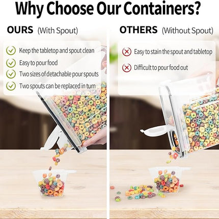 Skroam 8PCS Cereal Containers Storage [4L/135.2 oz], Airtight Food Storage Containers with Pour Spout for Kitchen & Pantry Organization Storage, Plastic Cereal Dispensers, Measuring Cup & 20 Labels