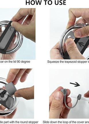 Silicone Spill Stopper Set Compatible with Stanley Cup 2.0 30oz & 40oz with Straw Cover (Set of 2, Grey)