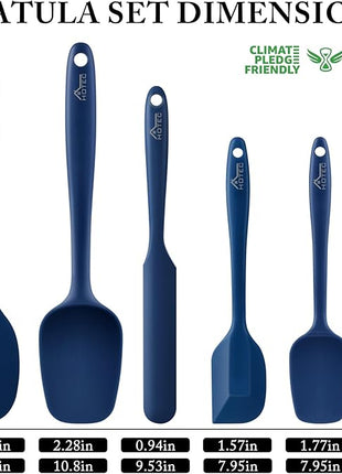 HOTEC 600℉ Heat Resistant BPA-Free Silicone Rubber Spatula Set, Kitchen Cooking Spatulas, Baking, Mixing, for Non Stick Cookware, Dishwasher Safe, Classic Blue Set of 5