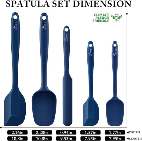 HOTEC 600℉ Heat Resistant BPA-Free Silicone Rubber Spatula Set, Kitchen Cooking Spatulas, Baking, Mixing, for Non Stick Cookware, Dishwasher Safe, Classic Blue Set of 5