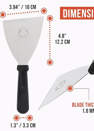 Chef Pomodoro Pizza Dough Scraper Tool 4" (10 cm), Bench Scraper with Handle, Stainless Steel Bench Knife and Metal Chopper for Kitchen, Bread Spatula, Pastry Tool for Food and Baking