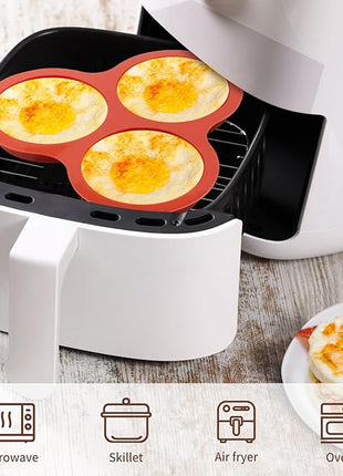 JOERSH 2-PK Air Fryer Egg Mold, 4 Inches Round Egg Bites Silicone Molds, Air Fryer Baking Pan Non-Stick for Breakfast Sandwiches, Hamburger Buns, Pancake, Jumbo Muffin Tops