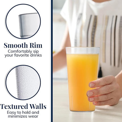 US Acrylic Café Plastic Reusable Tumblers (Set of 12) 32-ounce Iced-Tea Cups Clear | Value Set of Restaurant Style Drinking Glasses, Stackable, BPA-free, Made in the USA | Top-rack Dishwasher Safe