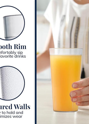 US Acrylic Cafe Plastic Reusable Tumblers (Set of 16) 20-ounce Water Cups in Clear | Value Set of Restaurant Style Drinking Glasses, Stackable, BPA-free, Made in the USA | Top-rack Dishwasher Safe