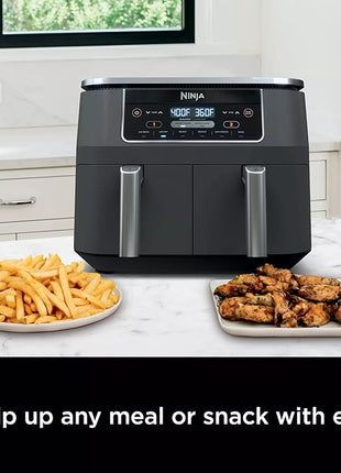 Ninja DZ201 Foodi 6-in-1 2-Basket Air Fryer with DualZone Technology, 8-Quart Capacity, and a Dark Grey Stainless Finish (Dark Grey Stainless) (Renewed)