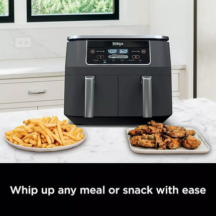 Ninja DZ201 Foodi 6-in-1 2-Basket Air Fryer with DualZone Technology, 8-Quart Capacity, and a Dark Grey Stainless Finish (Dark Grey Stainless) (Renewed)