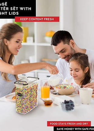 DWËLLZA KITCHEN Cereal Containers Storage 4 Pack 135 fl. oz Cereal Dispenser Airtight Food Storage Containers BPA-Free Pantry Organization and Storage, Canister for Flour & Sugar 1 Marker 8 Labels