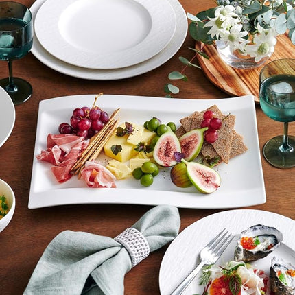 Villeroy & Boch New Wave Large Rectangular Dinner Plate, 15.5 x 9.75 in, Premium Porcelain, White