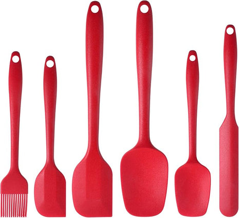 MaxDare Silicone Spatulas and Spoon Set, One-Piece Design Heat Resistant Dishwasher Safe Kitchen Utensil for Baking Cooking Stirring, Non Stick BPA-Free Food Grade Rubber, Set of 6, Red