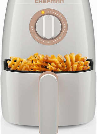 Chefman TurboFry 2-Quart Air Fryer, Dishwasher Safe Basket & Tray, Use Little to No Oil For Healthy Food, 60 Minute Timer, Fry Healthier Meals Fast, Heat And Power Indicator Light, Temp Control, White
