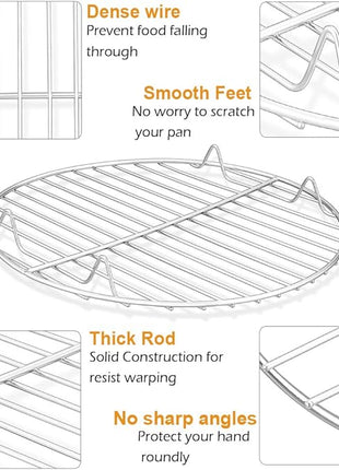 P&P CHEF Round Cooking Rack, 3 Pcs Stainless Steel Baking Cooling Steaming Grilling Rack, Fits Air Fryer/Stockpot/Pressure Cooker/Round Cake Pan, Oven & Dishwasher Safe (7.5 + 9 + 10.5 Inch)