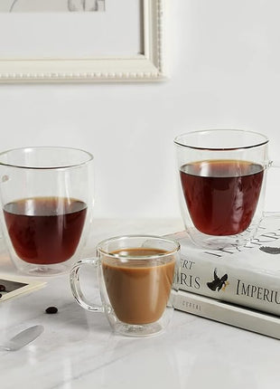 CNGLASS Large Double Wall Glass Coffee Mug 17 oz,Insulated Glass Coffee Cups with Handle,Set of 2