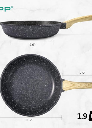 GiPP Nonstick Frying Pan Skillet - 11" Grey Granite Non Stick Pans, Omelette Pan with Heat-Resistant Handle, Compatible with All Stovetops, PFOA Free