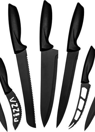 LDC Kitchen Black Knife Set - Stainless Steel, Dishwasher Safe Ergonomic Knives Set with Anti-Slip Handles - Ultra-Sharp Blades - Kitchen Essential Knives - 7 Piece Set