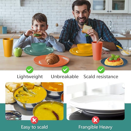 Teivio 40-Piece Kitchen Plastic Wheat Straw Dinnerware Sets for 4, Dinner Plates, Dessert Plate, Cups, Flatware, Dishwasher Safe, Colorful Unbreakable Apartment Outdoor RV Dishes, Autumn Multicolor