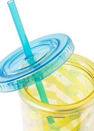 Silver Buffalo Sanrio Hello Kitty and Friends Cinnamoroll Lemons and Lemonade Plastic Cold Cup with Lid and Straw, 20 Ounces