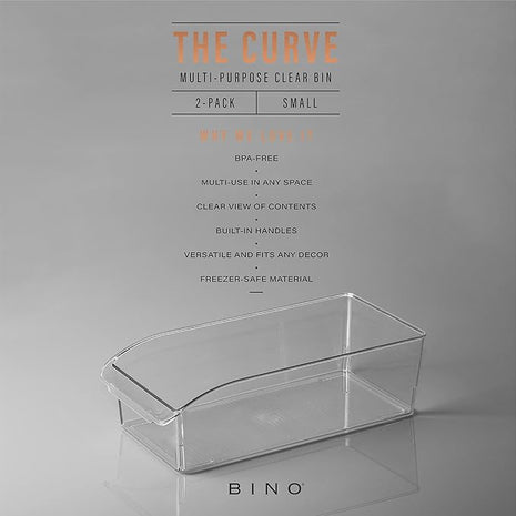 BINO | Plastic Storage Bins, Small | THE CURVE COLLECTION | Multi-Use Organizer Bins | Storage Containers Kitchen, Pantry and Home Organization | Fridge Organizers | Pantry Organization