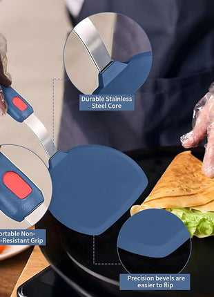 Silicone Spatula Turner Set of 3, Heat Resistant Large Wide Spatula for Pancake, Silicone Fish Spatulas Flipper for Cooking & Non-stick Cookware, BPA Free Rubber Cooking Untensil Set