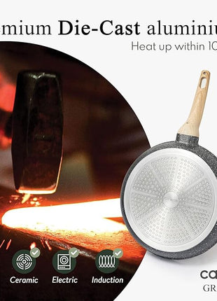 CAROTE Non Stick Frying Pan Skillet, Omelet Pan, Healthy Non Toxic Granite Chef Pan, Induction Compatible Egg Frying Pan with Heat-Resistant Handle, PFOA-Free,Black, 10"