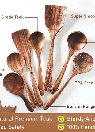 FJNATINH Wooden Spoons for Cooking, 8 Pcs Nonstick Wooden Cooking Utensils Set,Nonstick Natural and Healthy Kitchen Utensil（8 Pcs）