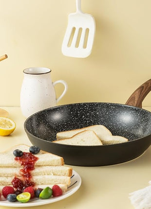 Pots and Pans Set Non Stick, Ceramic Cookware Set with Granite Pattern Kitchen Cooking Sets Induction Pot and Pan w/Frying Pans, Saucepans, Casserole, Non-Toxic, PTFE/PFOA/PFOS-Free, Black