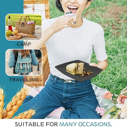 Teivio 32-piece Plastic Wheat Straw Square Dinnerware Set for 8, Unbreakable Dinner Plates, Salad Plates, Snack Bowls, Tumblers 20 oz, Dishwasher Safe, Coastal Multicolor