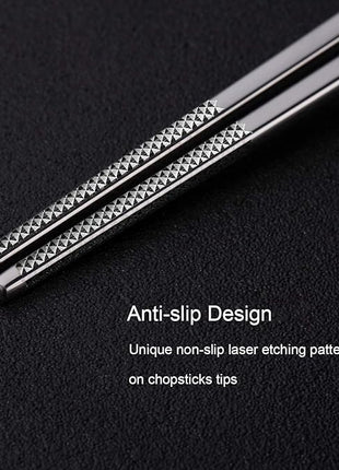 Metal Chopsticks Reusable 316 Stainless Steel Chopsticks Multipack Dishwasher Safe Chop Sticks Square Fancy Laser Engraved Non-slip Korean Chopstick for Cooking Eating 9.45 Inches 5 Pairs Gift Set