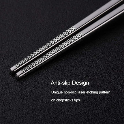 Metal Chopsticks Reusable 316 Stainless Steel Chopsticks Multipack Dishwasher Safe Chop Sticks Square Fancy Laser Engraved Non-slip Korean Chopstick for Cooking Eating 9.45 Inches 5 Pairs Gift Set