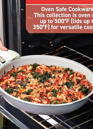 T-fal Fresh Gourmet Recycled Ceramic Non Stick Cookware Set 12 Piece, Oven Broiler Safe 500F, Lid Safe 350F, Kitchen Cooking Set W/Fry Pans, Saucepans, Dutch Oven, Utensils, Pots and Pans Set, Grey