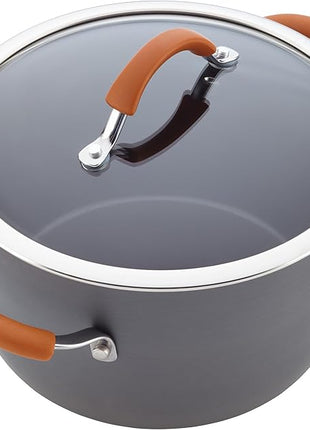 Rachael Ray Cucina Dishwasher Safe Hard Anodized Nonstick Cookware Pots and Pans Set, 12 Piece, Gray with Orange Handles